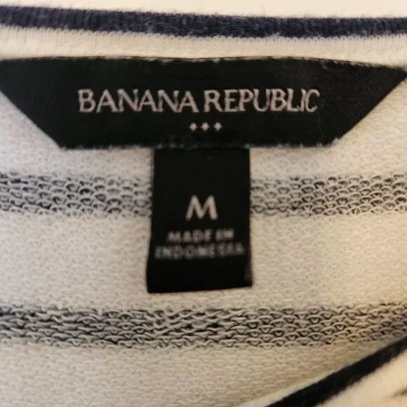 Striped Black White French Terry Nautical Summer Beach Cute Coastal Medium - Picture 4 of 7